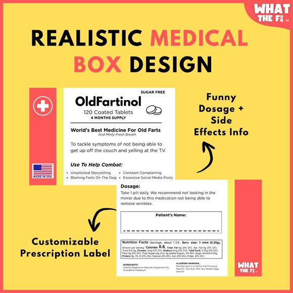 Novelty Prank Medicine Box OldFartinol Funny Prescription Gag Gift Exchange Xmas - Picture 9 of 12